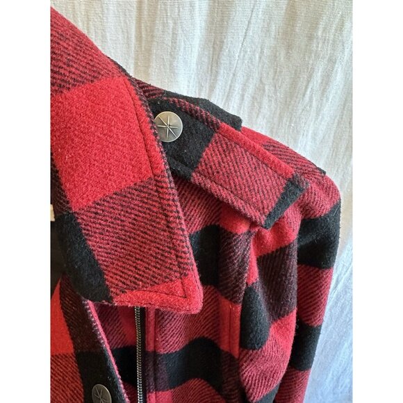 Fatal Charm Red Plaid Asymmetrical Moto Jacket Coat Small - Picture 7 of 11